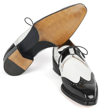 Paul Parkman Norwegian Welted Wingtip Men's Dress Shoes Black / White in #color_