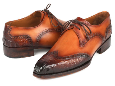 Paul Parkman Goodyear Welted Wingtip Derby Shoes Olive / Tan