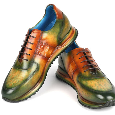 Paul Parkman Men's Green & Brown Patina Sneakers in #color_