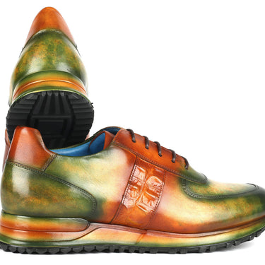 Paul Parkman Men's Green & Brown Patina Sneakers in #color_