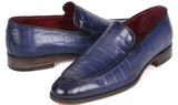 Paul Parkman Croco Textured Leather Loafer Blue