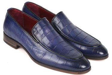 Paul Parkman Croco Textured Leather Loafer Blue