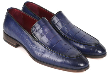 Paul Parkman Croco Textured Leather Loafer Blue