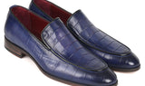 Paul Parkman Croco Textured Leather Loafer Blue
