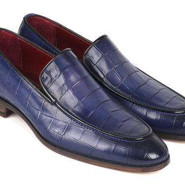 Paul Parkman Croco Textured Leather Loafer Blue in #color_