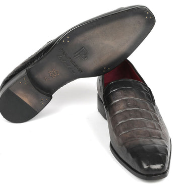 Paul Parkman Gray Crocodile Embossed Calfskin Loafers in #color_