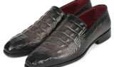 Paul Parkman Gray Crocodile Embossed Calfskin Loafers