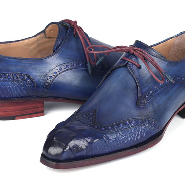 Paul Parkman Goodyear Welted Wingtip Derby Shoes Blue & Navy in #color_