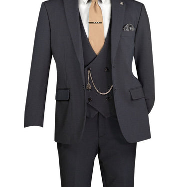 Vinci Char Black Modern Fit 3 Piece Suit - MV2K-3