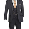 Vinci Char Black Modern Fit 3 Piece Suit - MV2K-3