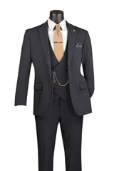 Vinci 3 Piece Modern Fit Suit in Char Black - MV2K-3