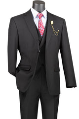Vinci 3 Piece Modern Fit Suit in Black - MV2TR