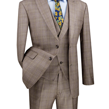 Vinci Tan Modern Fit 3 Piece Suit - MV2W-1