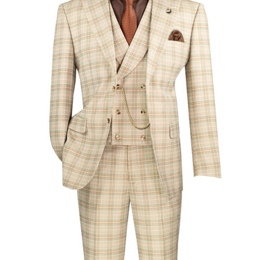 Vinci Khaki Modern Fit 3 Piece Suit - MV2W-3