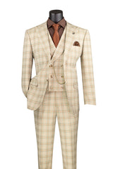 Vinci 3 Piece Modern Fit Suit in Khaki - MV2W-3