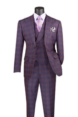 Vinci 3 Piece Modern Fit Suit in Purple - MV2W-3