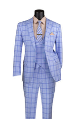 Vinci 3 Piece Modern Fit Suit in Light Blue - MV2W-5