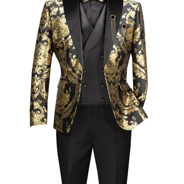 Vinci Black Modern Fit 3 Piece Tuxedo - MVJQ-1