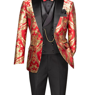 Vinci Red Modern Fit 3 Piece Tuxedo - MVJQ-1
