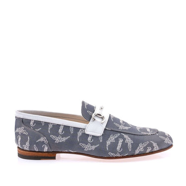 Mauri 1099/6 Fabric & Leather Horse-Bit Loafer - Jeans/White