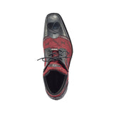 Mauri Jetset in Black / Ruby Red Mens Exotic Alligator / Ostrich Leg / Mauri Fabric Derby Boots