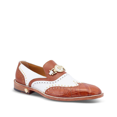 Mauri Gambino in Cognac / White Mens Exotic Crocodile / Calf-Skin Leather Loafers