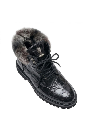 Mauri 3240/4 Smoke Exotic Alligator Skin Lapin Lined Boots (MA5686) - Black/Multigrey/Black