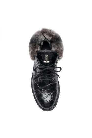 Mauri 3240/4 Smoke Exotic Alligator Skin Lapin Lined Boots (MA5686) - Black/Multigrey/Black