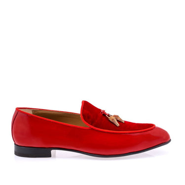 Mauri 3294 Velvet & Patent Tassel Loafer - Red