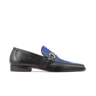 Mauri Priest in Black / Royal Blue Mens Exotic Iguana / Python Horsebit Loafers in Black Royal Blue
