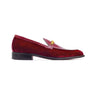 Mauri Baron in Ruby Red Mens Velvet Embossed / Ostrich Leg Horsebit Loafers in Ruby Red