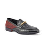 Mauri Monet in Black / Coral Red Mens Exotic Ostrich Leg / Matahari Fabric Horsebit Loafers in Black Coral Red