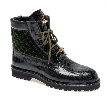 Mauri 4949/4 Hawk Ostrich / Velvet / Leather Boot (MA5688) - Black/Money Green