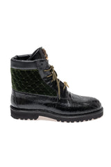 Mauri 4949/4 Hawk Ostrich / Velvet / Leather Boot (MA5688) - Black/Money Green