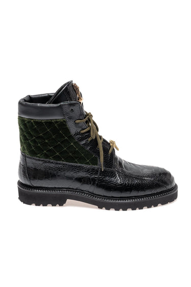 Mauri 4949/4 Hawk Ostrich / Velvet / Leather Boot (MA5688) - Black/Money Green