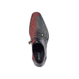 Mauri Two Face in Black / Coral Red Mens Exotic Alligator / Matahari Fabric High End Oxfords