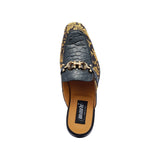 Mauri Bermuda in Black Mens Exotic Ostrich Leg / Gobelins Fabric High End Horsebit Mules