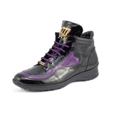 Mauri Hype in Black / Purple Mens Exotic Crocodile / Ostrich Leg / Patent Leather High-Top Sneakers