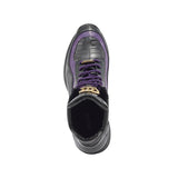 Mauri Hype in Black / Purple Mens Exotic Crocodile / Ostrich Leg / Patent Leather High-Top Sneakers