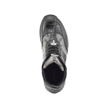 Mauri Signature in Black / Grey Mens Ostrich Leg / Baby Croc / Mauri Fabric / Nappa Leather Casual High Top Sneakers