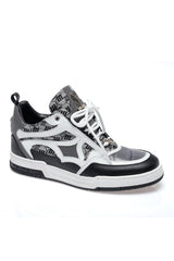 Mauri 8435 Abstract Crocodile / Nappa / Fabric Sneaker (MA5685) - Black/Medium Grey/White