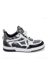 Mauri 8435 Abstract Crocodile / Nappa / Fabric Sneaker (MA5685) - Black/Medium Grey/White