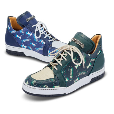 Mauri Crown in Hunter Green / Cream Mens Exotic Crocodile / Nappa / Patent Leather Casual Sneakers