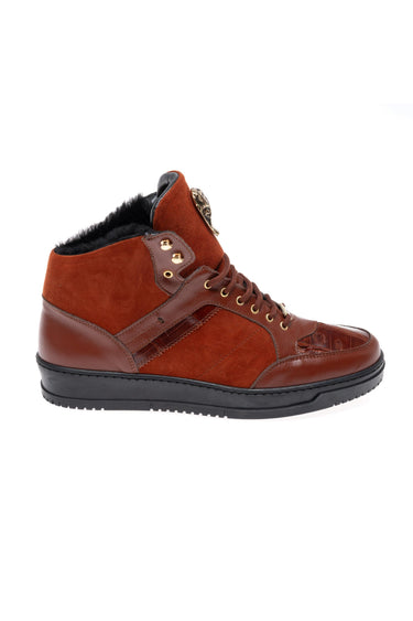 Mauri 8496 Jacked Crocodile / Nappa / Suede Shearling High-Top Sneaker (MA5679) - Gold
