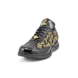 Mauri Blunt in Black & Gold Mens Exotic Crocodile / Didier Fabric / Patent Leather Casual Sneakers