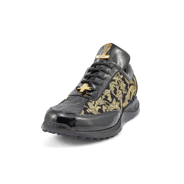 Mauri Blunt in Black & Gold Mens Exotic Crocodile / Didier Fabric / Patent Leather Casual Sneakers