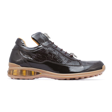 Mauri Bubble in Dune / Dark Brown Mens Baby Crocodile and Patent Print Leather Sneakers