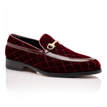 Mauri Allure in Cognac Mens Quilted Velvet / Patent Leather Slip-on Horsebit Loafers