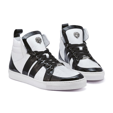 Mauri Blackjack in Black / White Mens Exotic Crocodile / Patent / Nappa Leather High-Top Sneakers