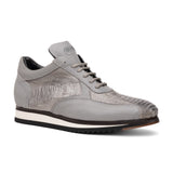 Mauri Bolt in Light Grey Mens Exotic Ostrich Leg / Nappa Leather Casual Sneakers
